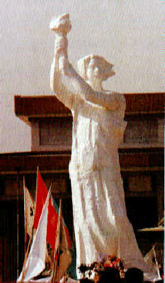 The Goddess of Democracy (made by Bejing's art students) was placed in the middle of Tiananmen Square where it was the focal point for the student's struggle